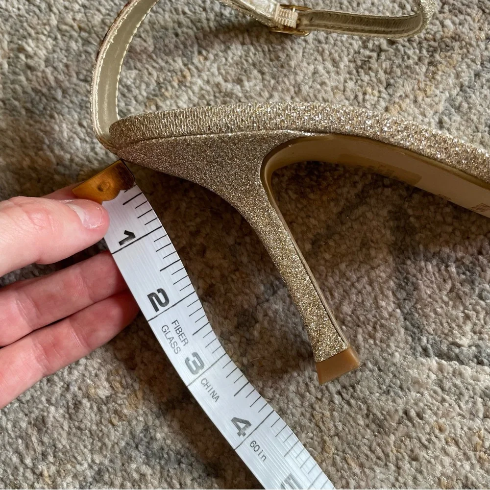 Vintage Nine West Gold Glitter Square Toe Ankle Strap Nudist Prom Wedding Heel 8